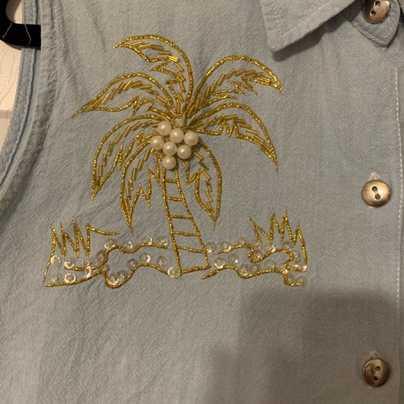 Vintage palm trees sleeveless button down blouse - Picture 5 of 9